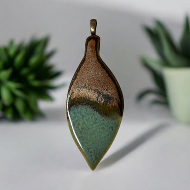 Copper and Teal Leaf Pendant