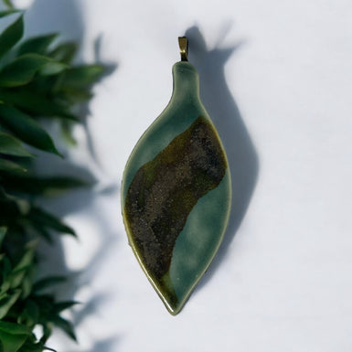 Green and Copper Swipe Leaf Pendant