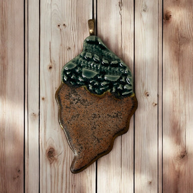 Green and Copper Wavy Leaf Pendant