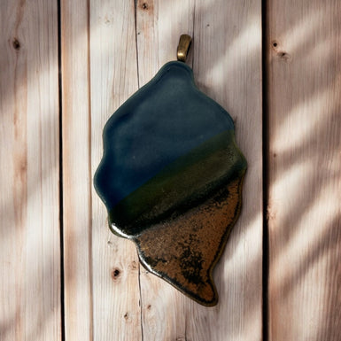 Blue and Copper Wavy Leaf Pendant