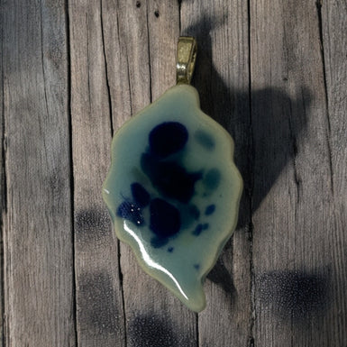 Teal and Blue Dot Leaf Pendant 2