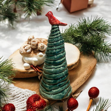 Green Coil Tree with Cardinal